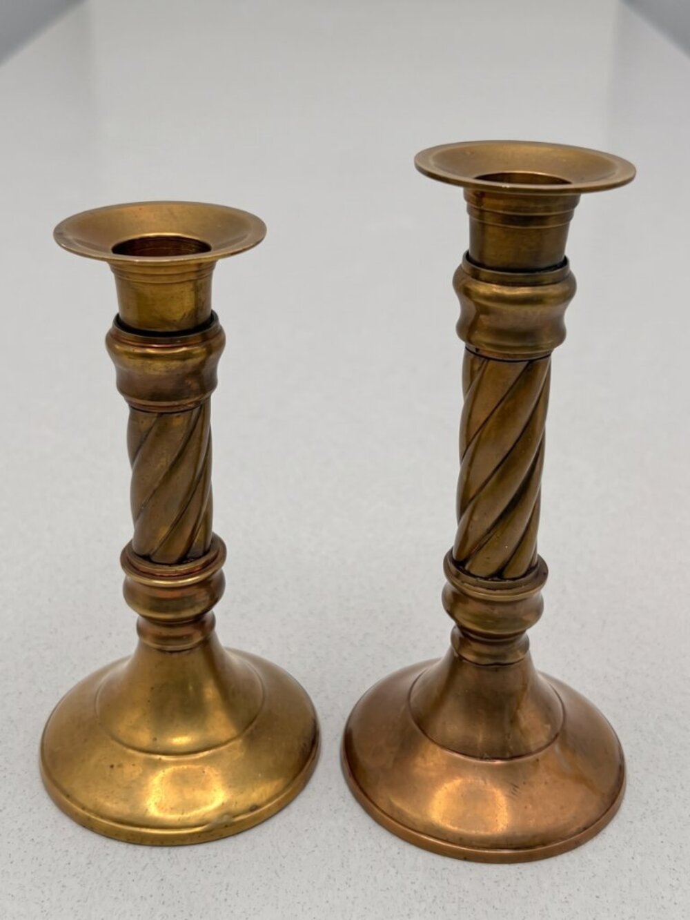 Vintage Solid Brass Candlesticks Set of 2 Twisted Barley Twist India Graduated
